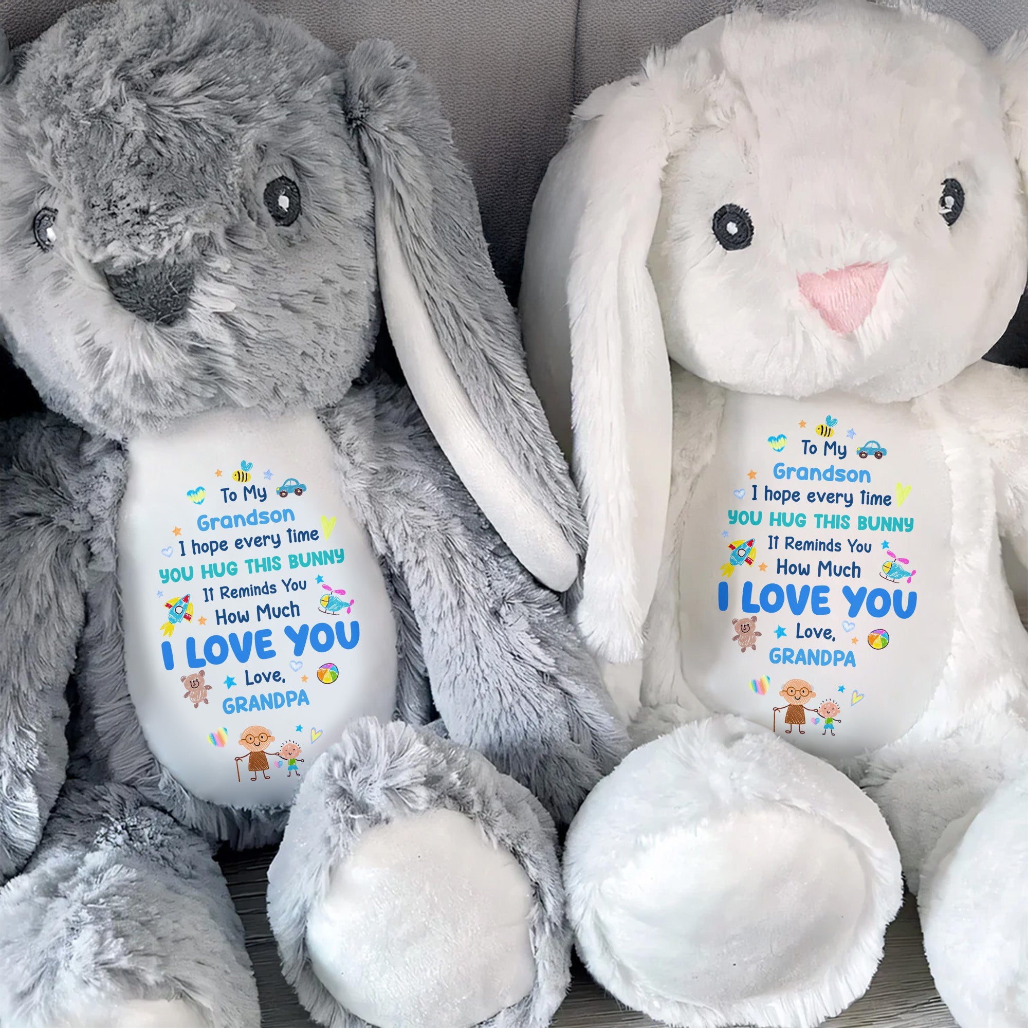 To My Grandson, How Much I Love You Bunny - Personalized Stuffed Bunny - GSN067_BUN
