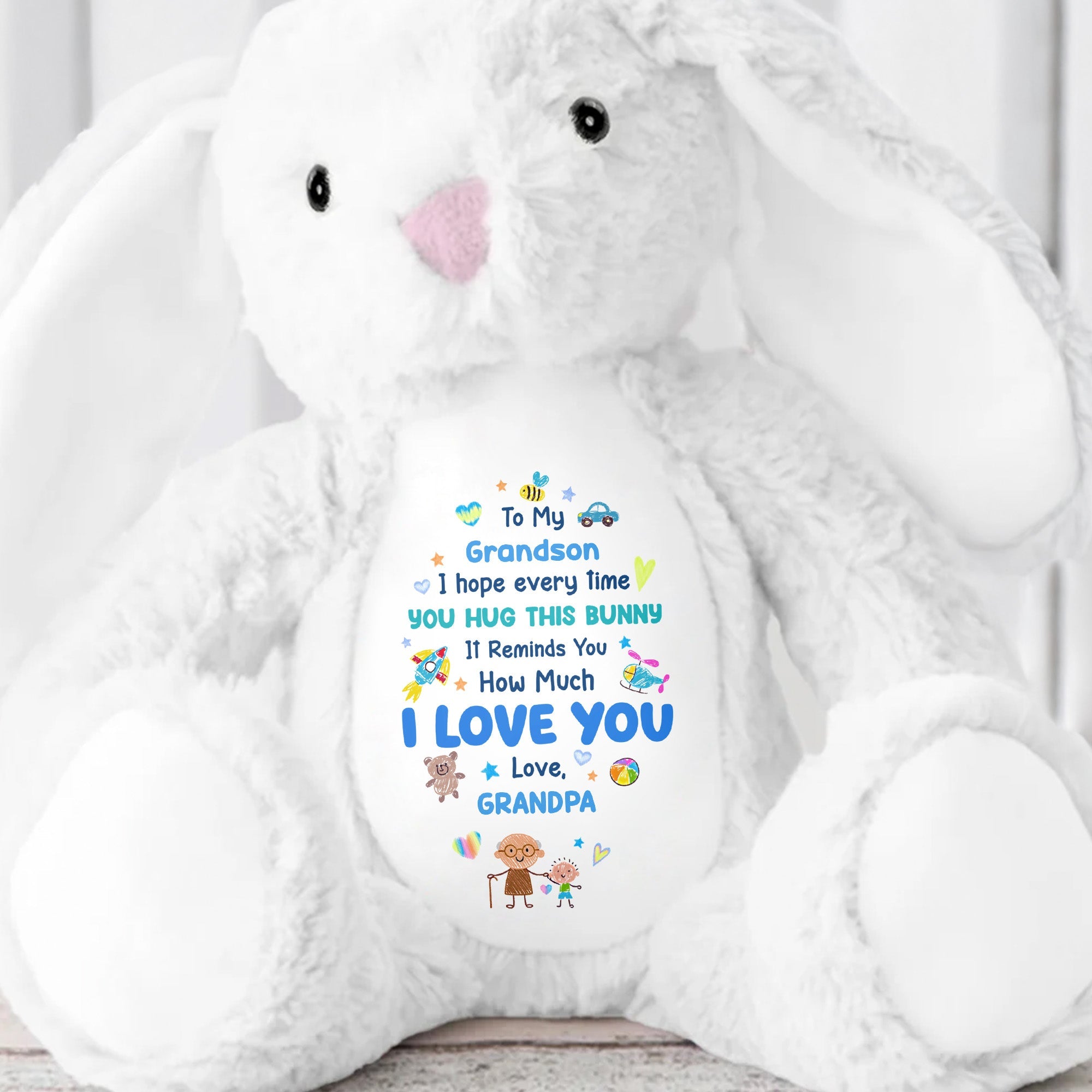 To My Grandson, How Much I Love You Bunny - Personalized Stuffed Bunny - GSN067_BUN