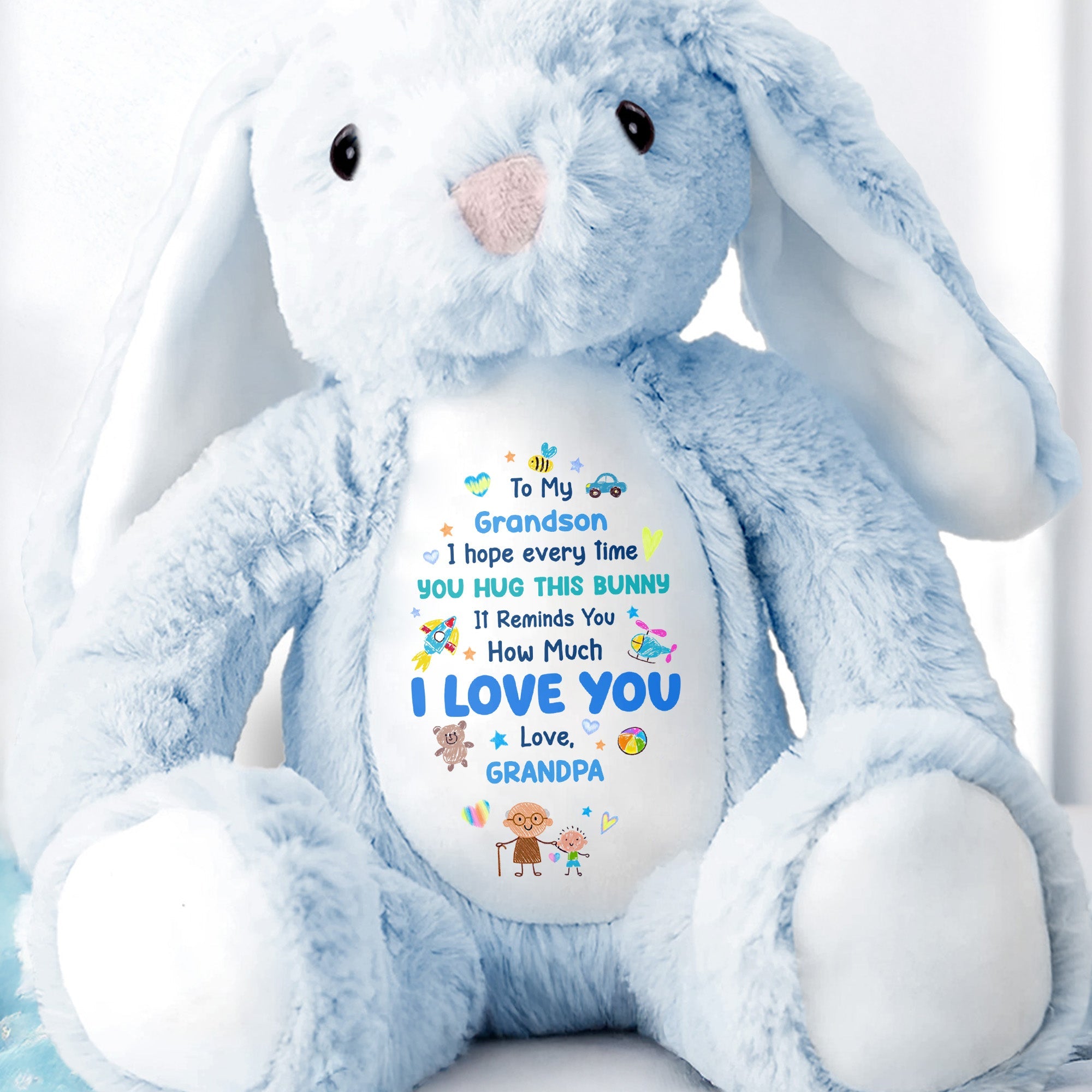 To My Grandson, How Much I Love You Bunny - Personalized Stuffed Bunny - GSN067_BUN