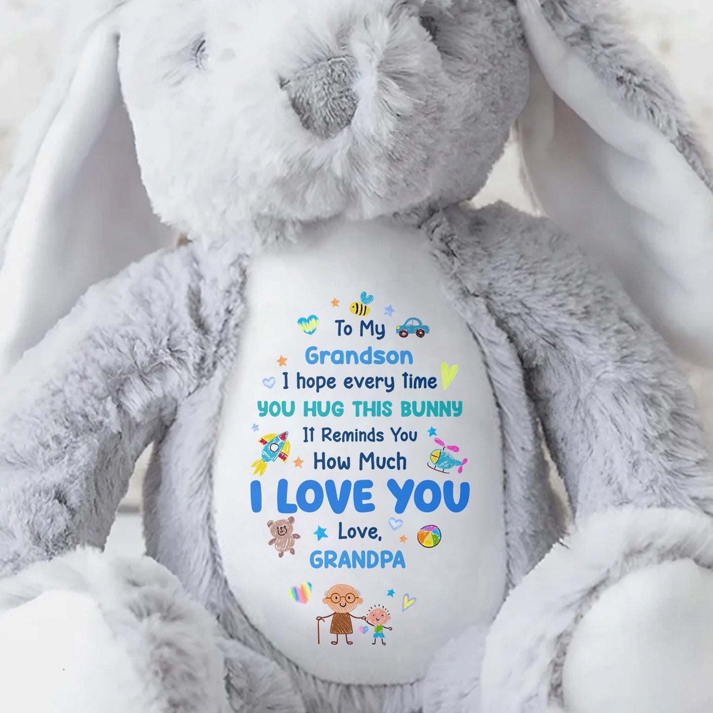 To My Grandson, How Much I Love You Bunny - Personalized Stuffed Bunny - GSN067_BUN