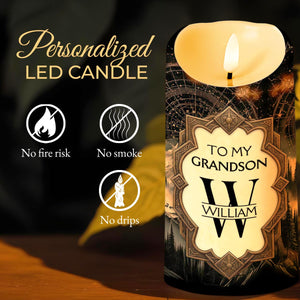 To My Grandson Be Strong And Chase Your Dreams Monogram Mountain - Personalized Custom LED Candle - GSN067_LECA