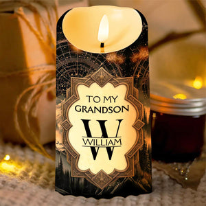 To My Grandson Be Strong And Chase Your Dreams Monogram Mountain - Personalized Custom LED Candle - GSN067_LECA