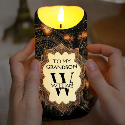 To My Grandson Be Strong And Chase Your Dreams Monogram Mountain - Personalized Custom LED Candle - GSN067_LECA