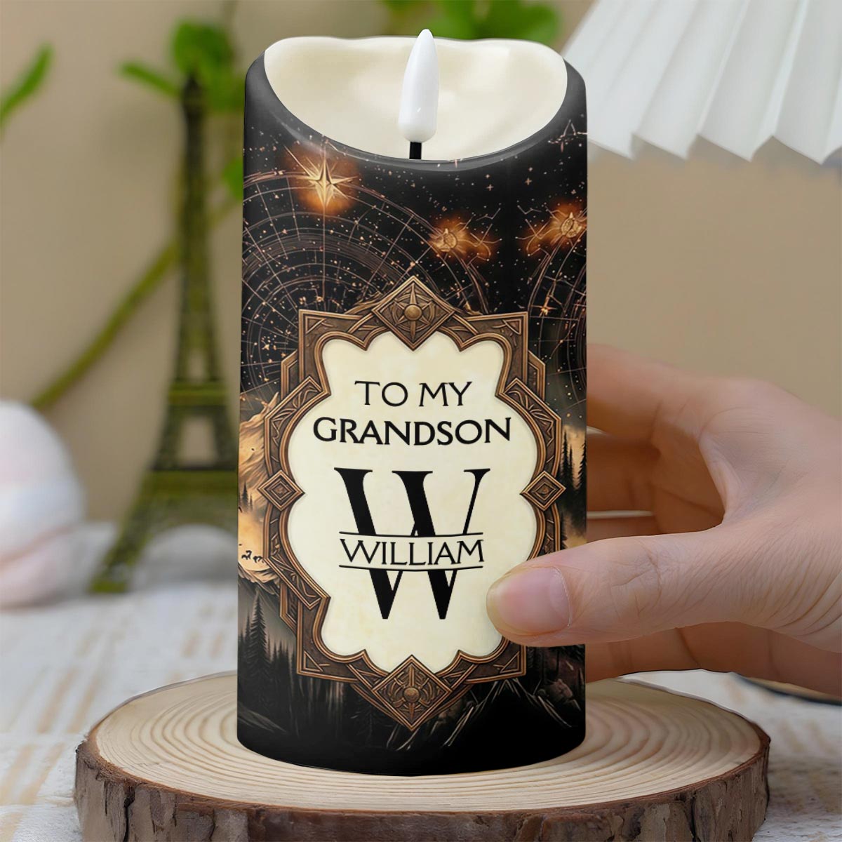 To My Grandson Be Strong And Chase Your Dreams Monogram Mountain - Personalized Custom LED Candle - GSN067_LECA