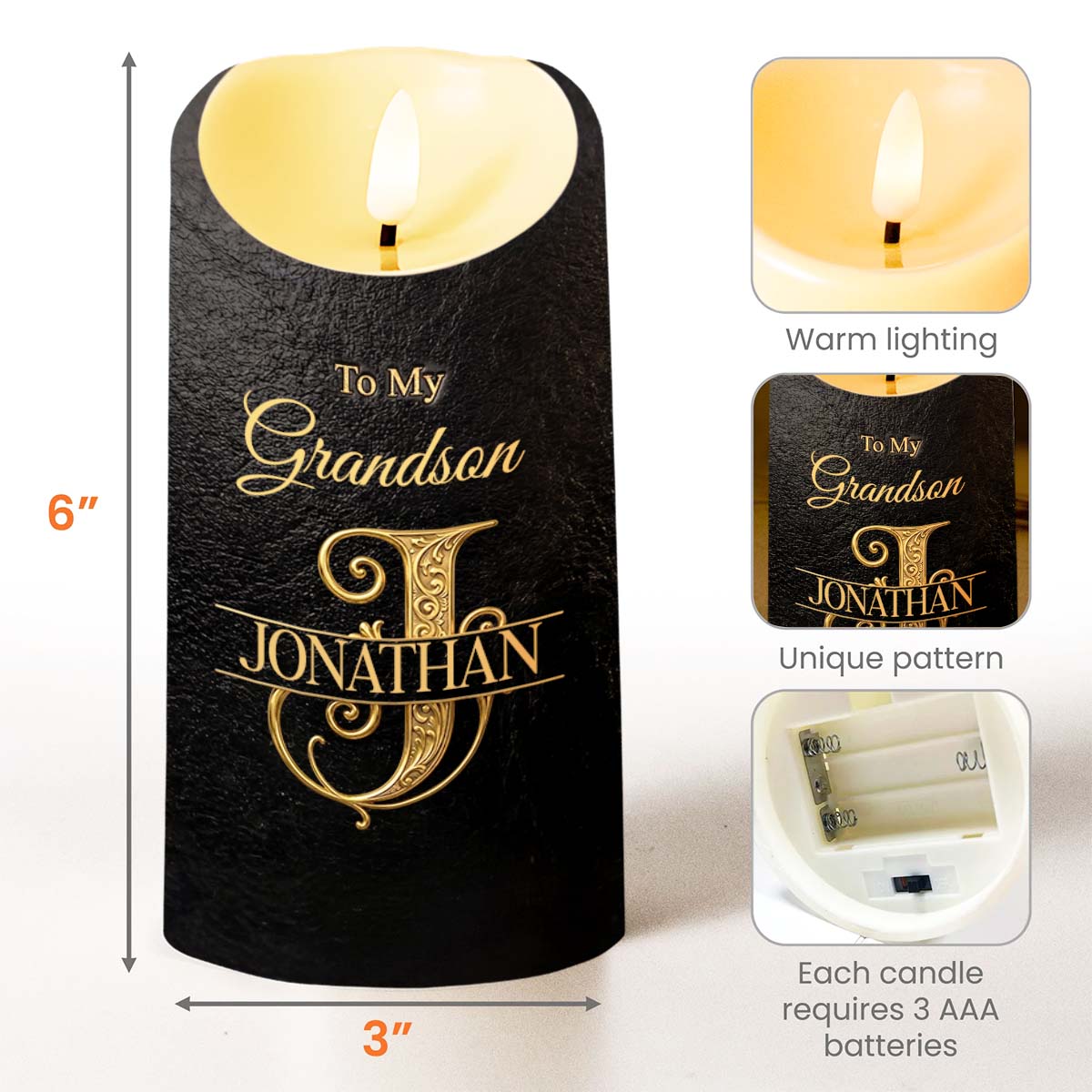 To My Grandson Never Forget That I Love You Monogram Initial - Personalized Custom LED Candle - GSN070_LECA