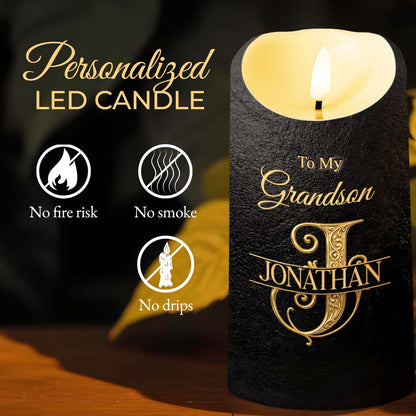 To My Grandson Never Forget That I Love You Monogram Initial - Personalized Custom LED Candle - GSN070_LECA