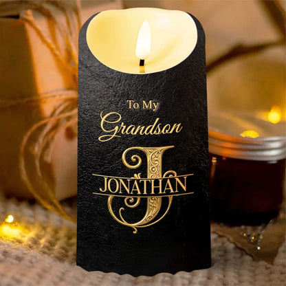 To My Grandson Never Forget That I Love You Monogram Initial - Personalized Custom LED Candle - GSN070_LECA