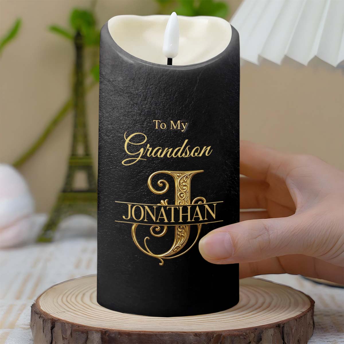 To My Grandson Never Forget That I Love You Monogram Initial - Personalized Custom LED Candle - GSN070_LECA