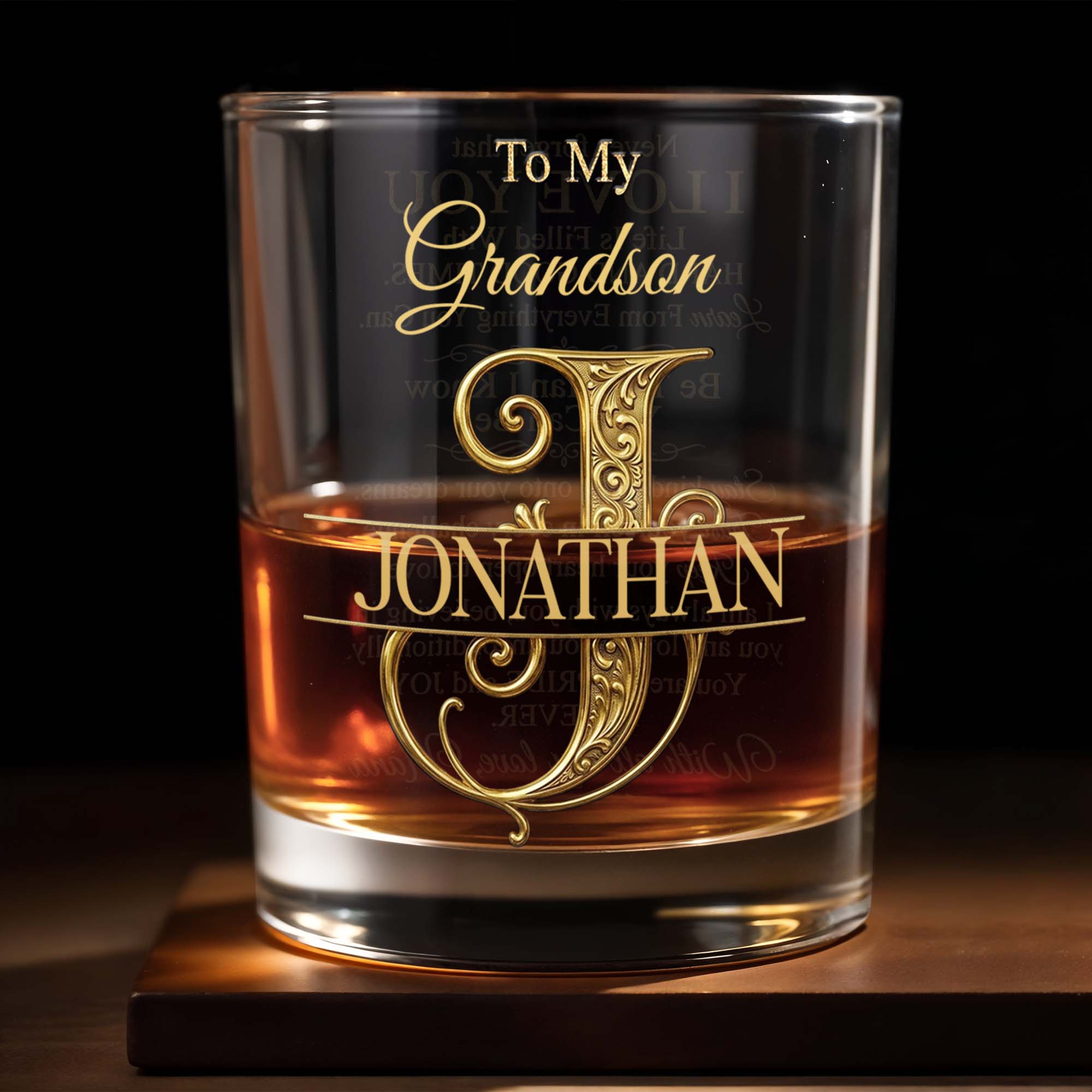 To My Grandson Custom Monogram Initial Design - Personalized Custom Whiskey Glass - GSN070_RWG