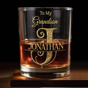 To My Grandson Custom Monogram Initial Design - Personalized Custom Whiskey Glass - GSN070_RWG