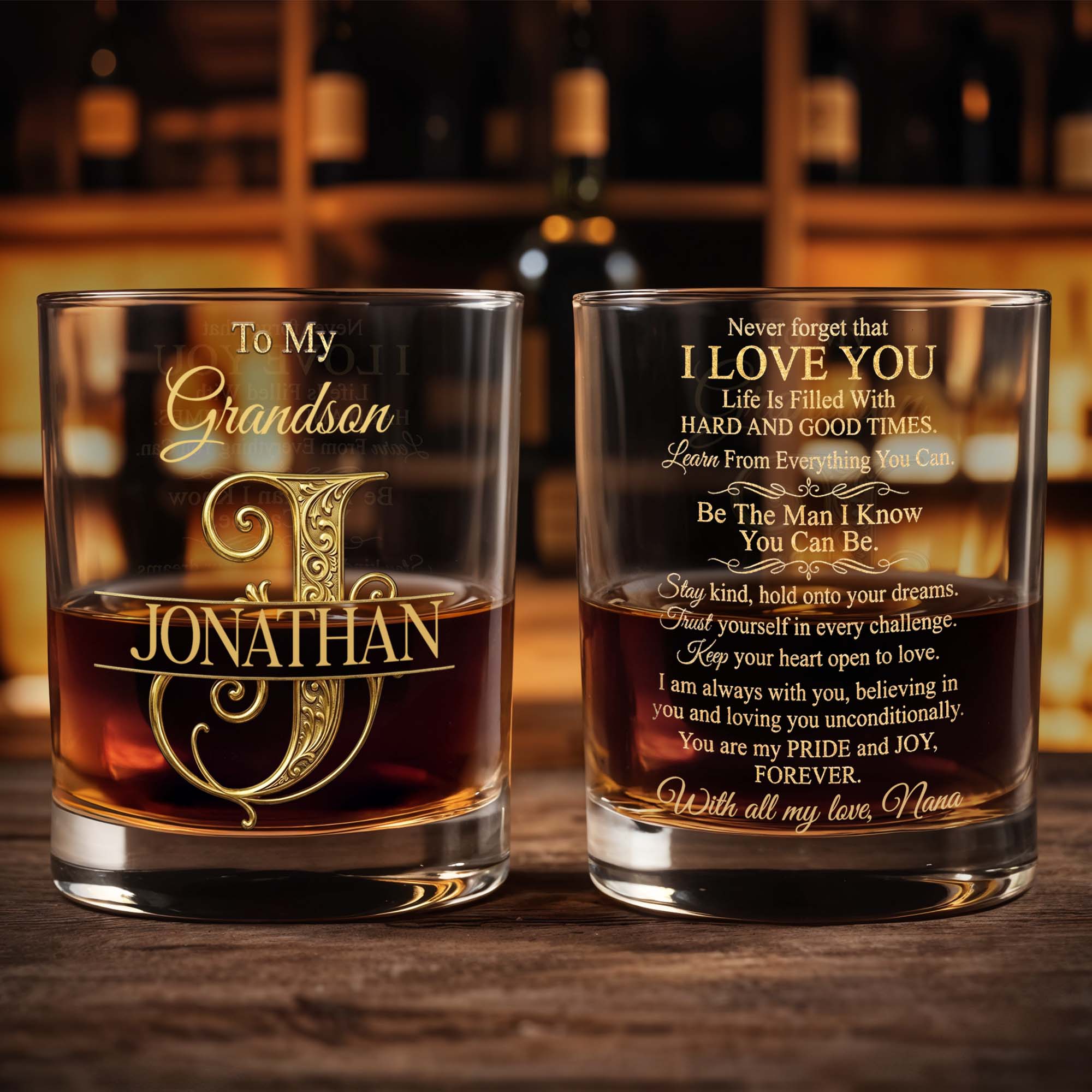 To My Grandson Custom Monogram Initial Design - Personalized Custom Whiskey Glass - GSN070_RWG