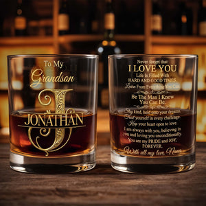 To My Grandson Custom Monogram Initial Design - Personalized Custom Whiskey Glass - GSN070_RWG