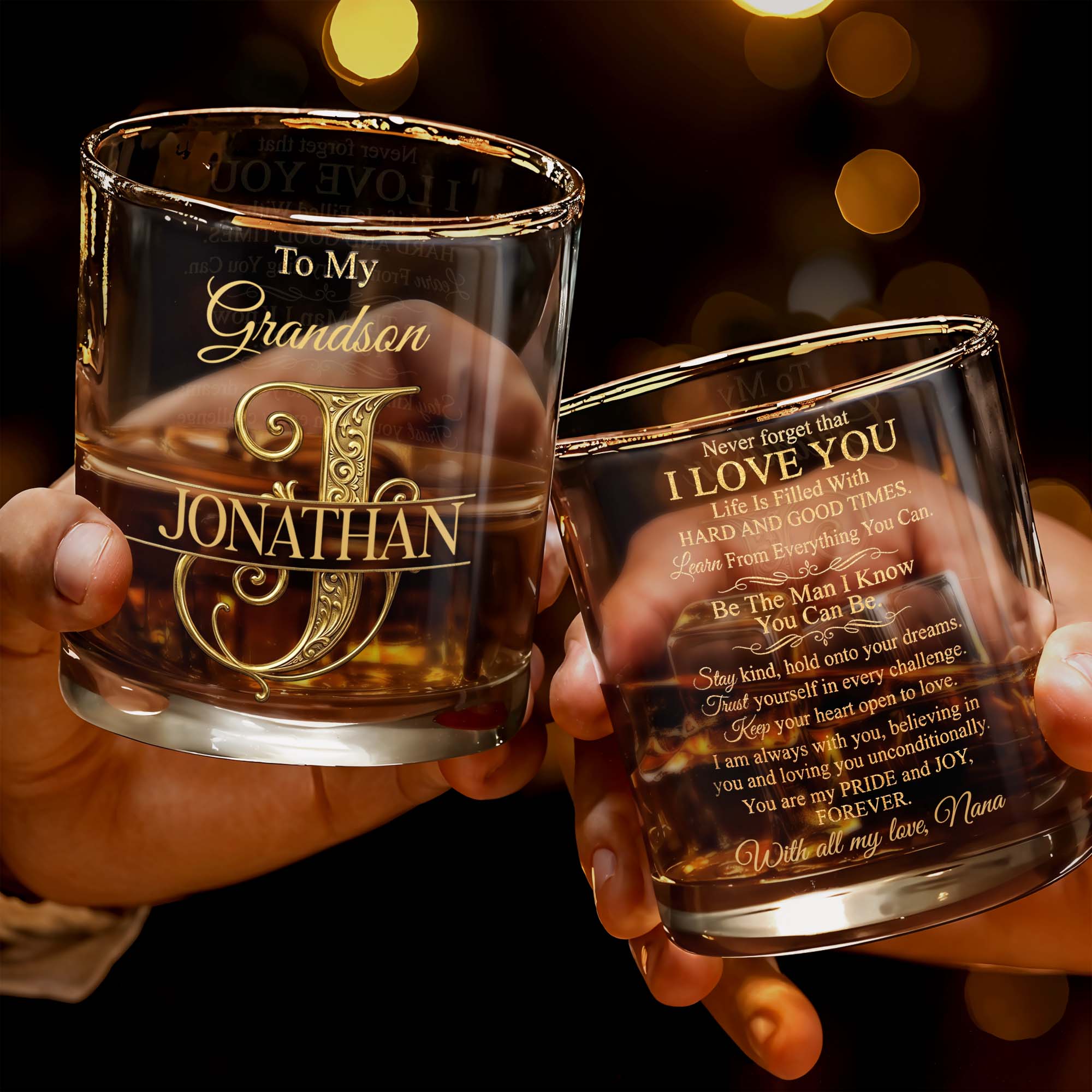 To My Grandson Custom Monogram Initial Design - Personalized Custom Whiskey Glass - GSN070_RWG