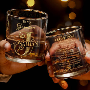 To My Grandson Custom Monogram Initial Design - Personalized Custom Whiskey Glass - GSN070_RWG
