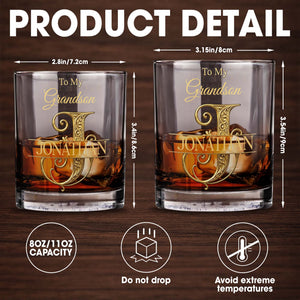 To My Grandson Custom Monogram Initial Design - Personalized Custom Whiskey Glass - GSN070_RWG