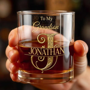 To My Grandson Custom Monogram Initial Design - Personalized Custom Whiskey Glass - GSN070_RWG