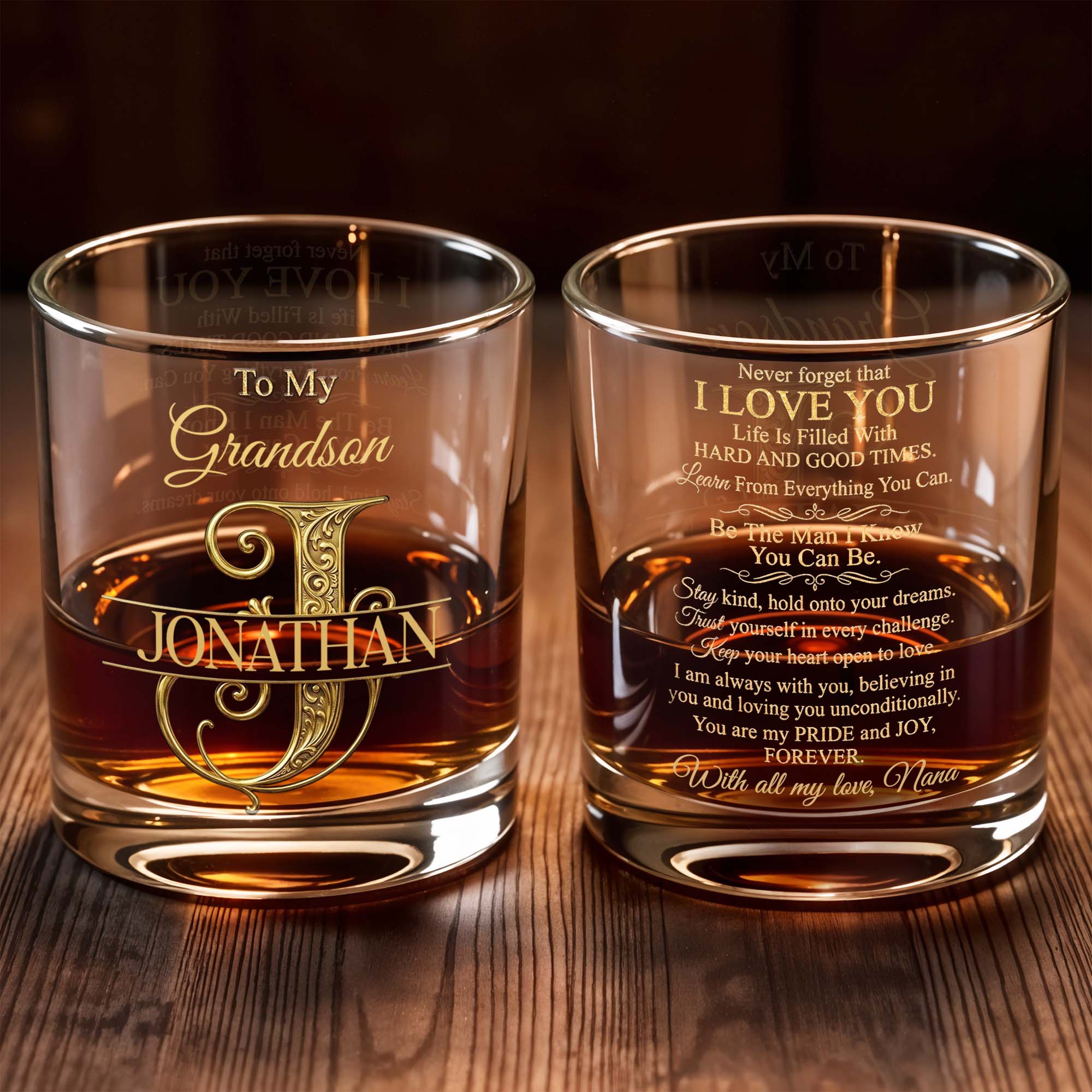 To My Grandson Custom Monogram Initial Design - Personalized Custom Whiskey Glass - GSN070_RWG