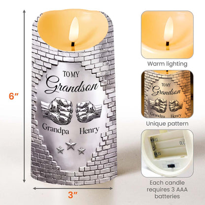 To My Grandson Never Forget That I Love You Fist Bump - Personalized Custom LED Candle - GSN078_LECA