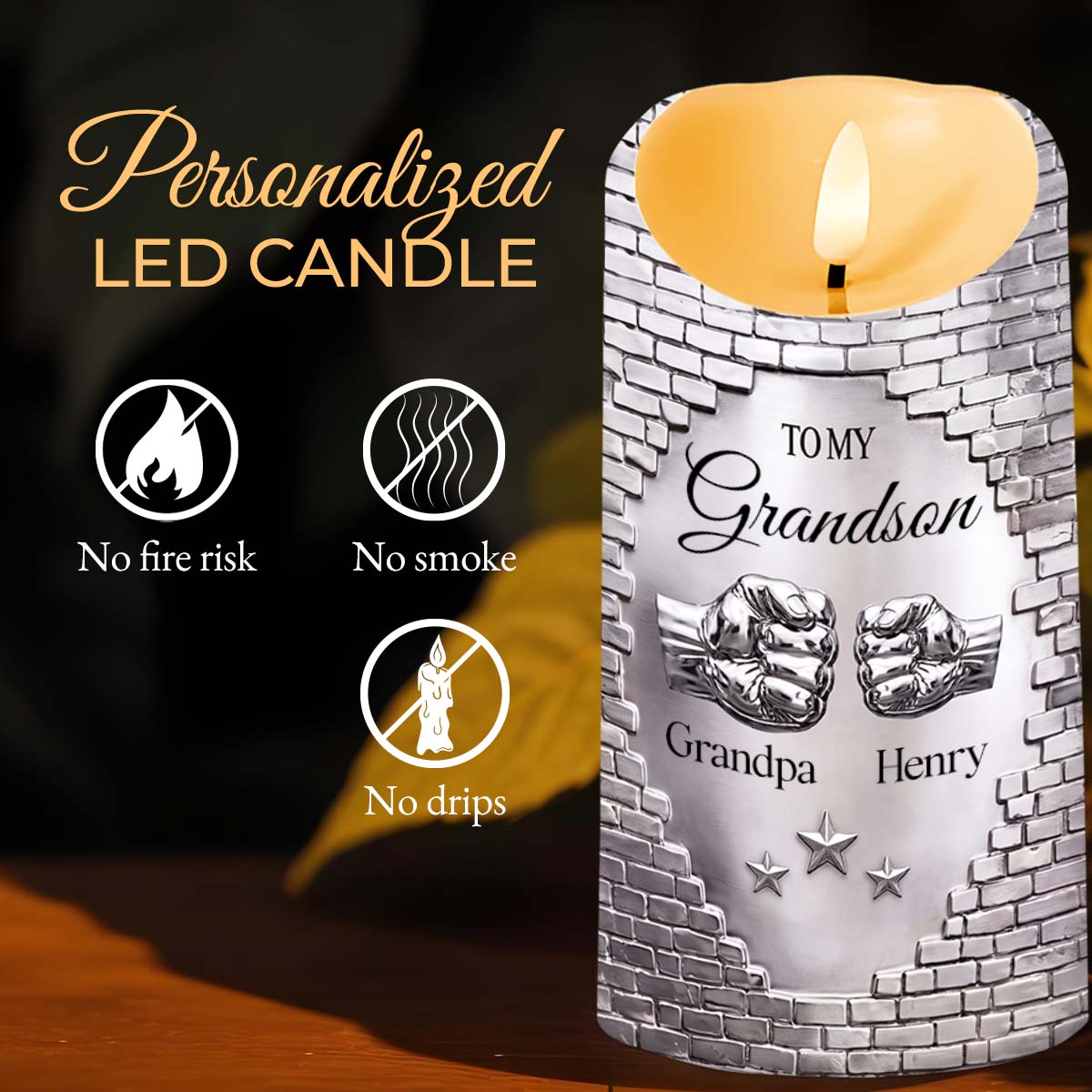 To My Grandson Never Forget That I Love You Fist Bump - Personalized Custom LED Candle - GSN078_LECA