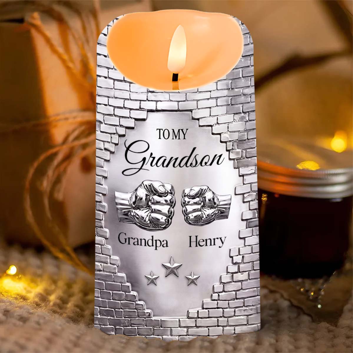 To My Grandson Never Forget That I Love You Fist Bump - Personalized Custom LED Candle - GSN078_LECA