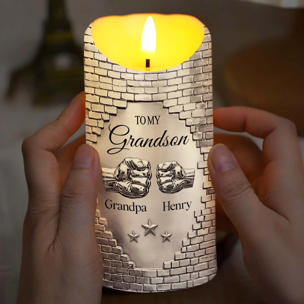 To My Grandson Never Forget That I Love You Fist Bump - Personalized Custom LED Candle - GSN078_LECA