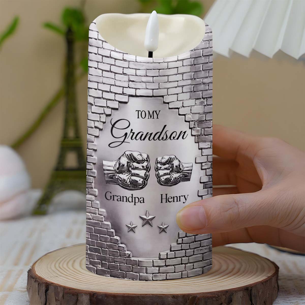 To My Grandson Never Forget That I Love You Fist Bump - Personalized Custom LED Candle - GSN078_LECA