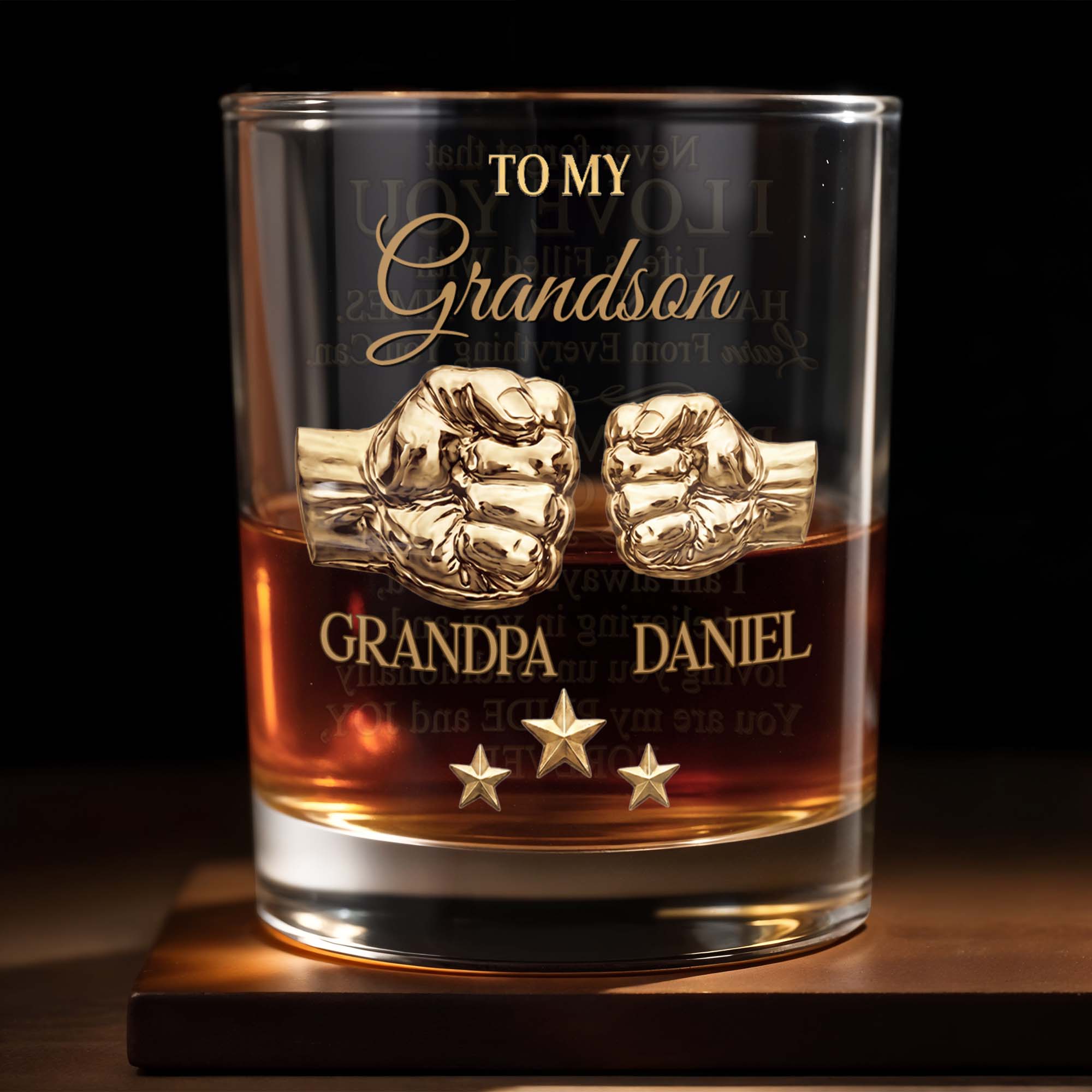 To My Grandson Personalized Fist Bump And Metallic Stars - Personalized Custom Whiskey Glass - GSN078_RWG