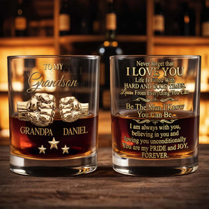 To My Grandson Personalized Fist Bump And Metallic Stars - Personalized Custom Whiskey Glass - GSN078_RWG