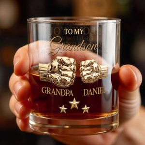 To My Grandson Personalized Fist Bump And Metallic Stars - Personalized Custom Whiskey Glass - GSN078_RWG