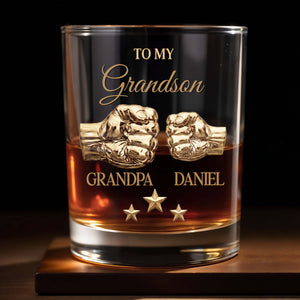 To My Grandson Personalized Fist Bump And Metallic Stars - Personalized Custom Whiskey Glass - GSN078_RWG