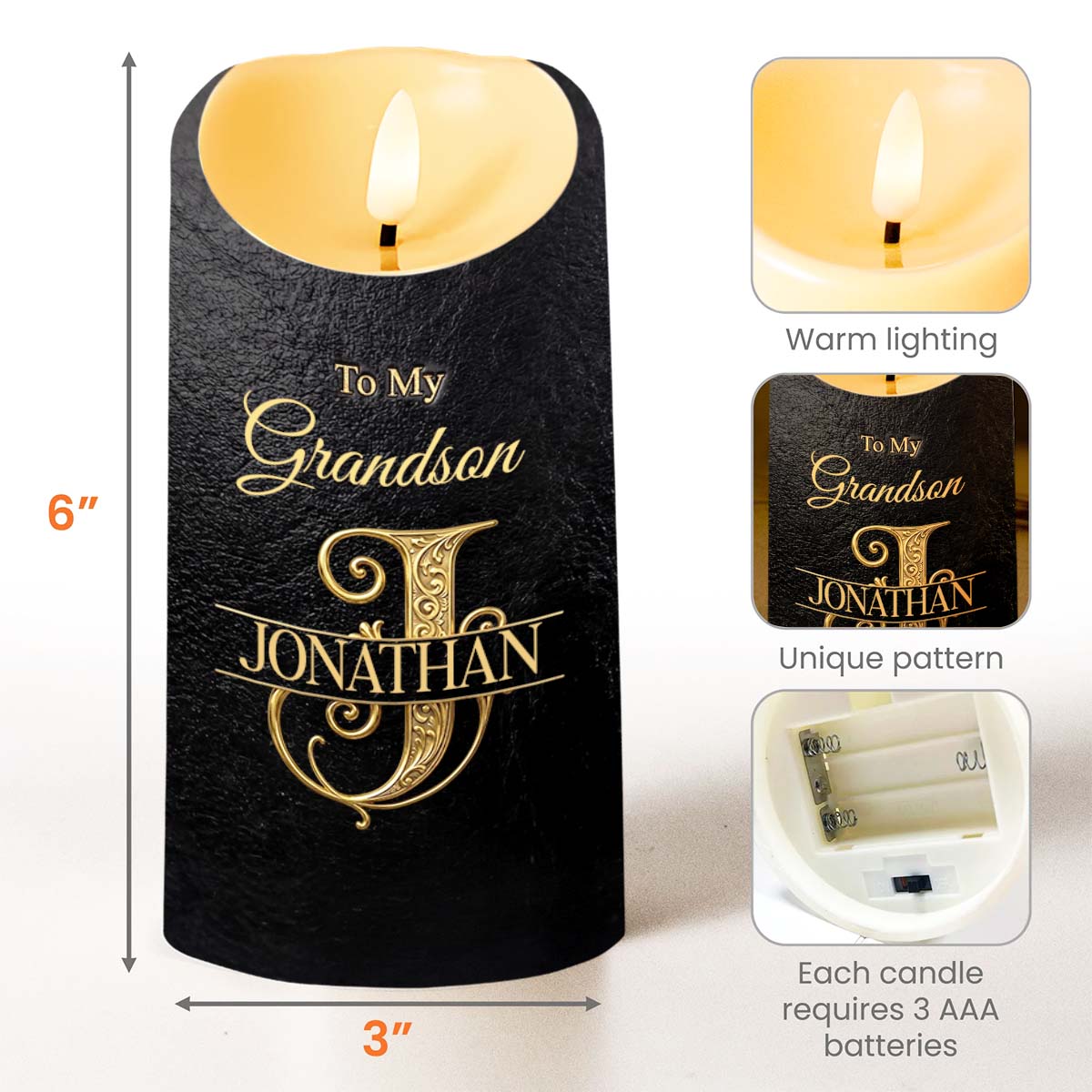 To My Grandson Always Remember You Are Capable Of Greatness Initial Custom - Personalized Custom LED Candle - GSN091_LECA