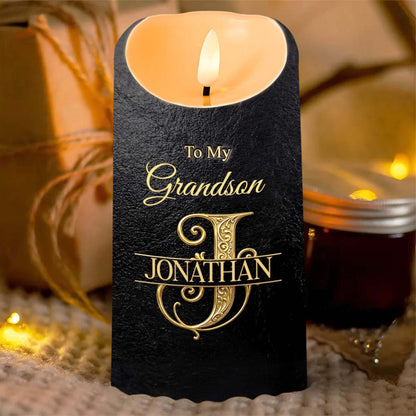 To My Grandson Always Remember You Are Capable Of Greatness Initial Custom - Personalized Custom LED Candle - GSN091_LECA