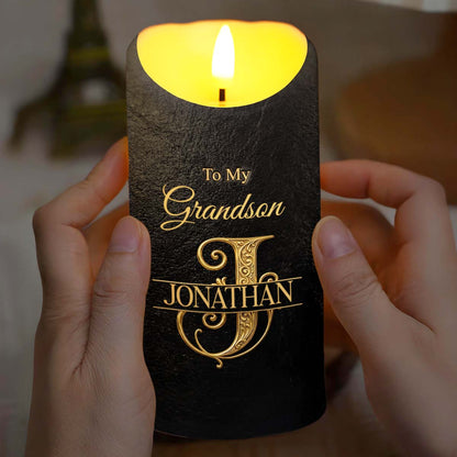 To My Grandson Always Remember You Are Capable Of Greatness Initial Custom - Personalized Custom LED Candle - GSN091_LECA