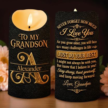 To My Grandson Never Forget How Much I Love You 3D Golden Alphabet Letters - Personalized Custom LED Candle - GSN092_LECA