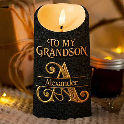 To My Grandson Never Forget How Much I Love You 3D Golden Alphabet Letters - Personalized Custom LED Candle - GSN092_LECA