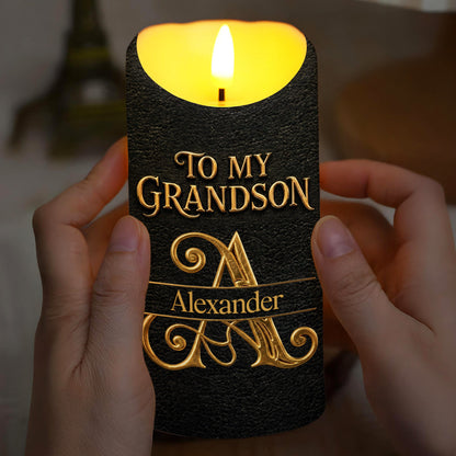 To My Grandson Never Forget How Much I Love You 3D Golden Alphabet Letters - Personalized Custom LED Candle - GSN092_LECA