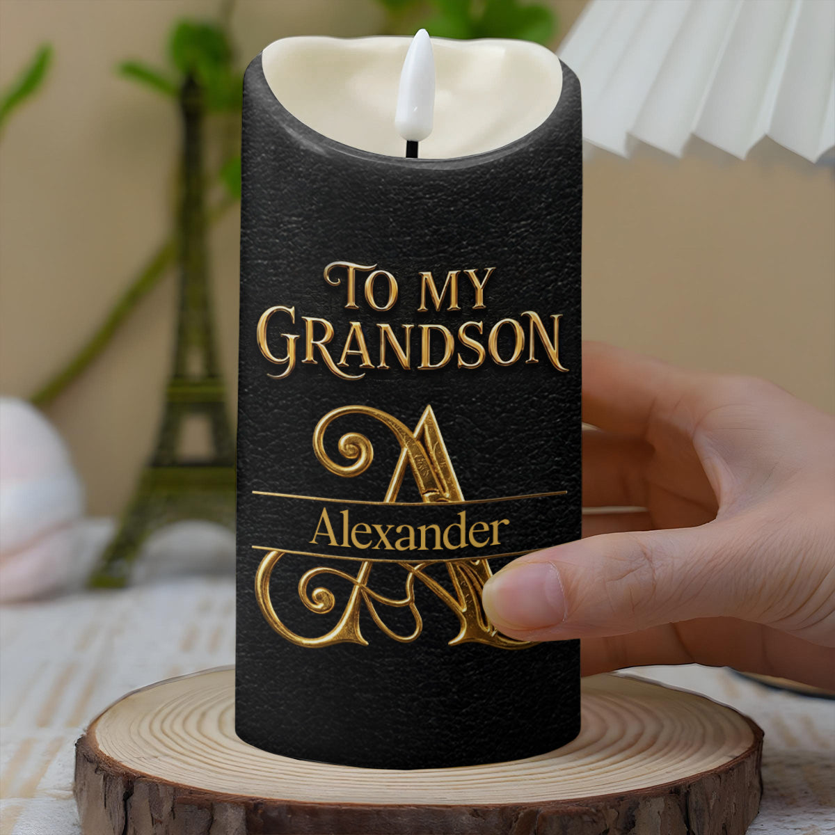 To My Grandson Never Forget How Much I Love You 3D Golden Alphabet Letters - Personalized Custom LED Candle - GSN092_LECA