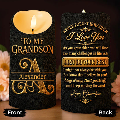 To My Grandson Never Forget How Much I Love You 3D Golden Alphabet Letters - Personalized Custom LED Candle - GSN092_LECA