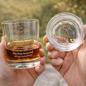 Never Forget How Much I Love You Grandson Initial Name Golden Design - Personalized Whiskey Glass - GSN092_PRIWI