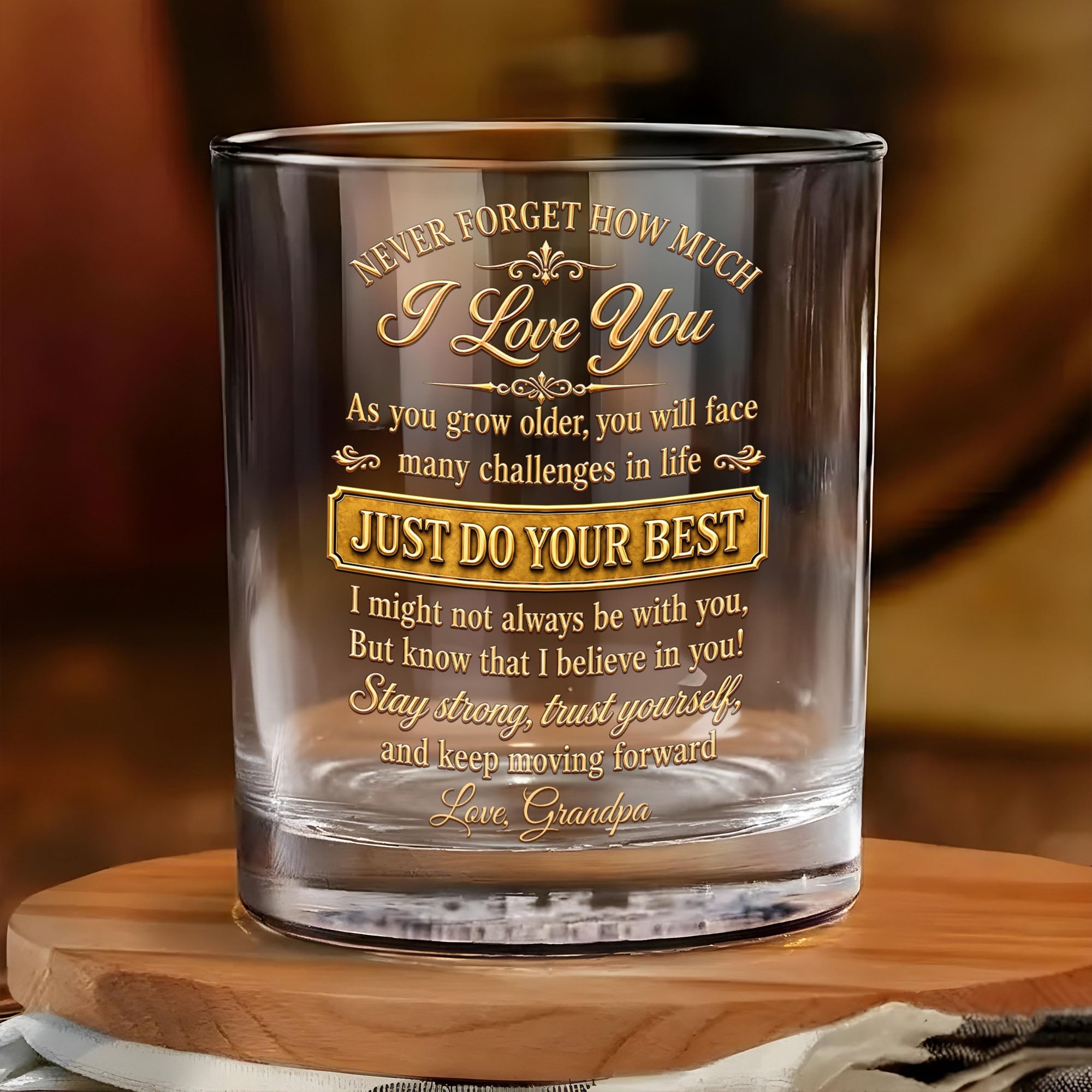 Never Forget How Much I Love You Grandson Initial Name Golden Design - Personalized Whiskey Glass - GSN092_PRIWI