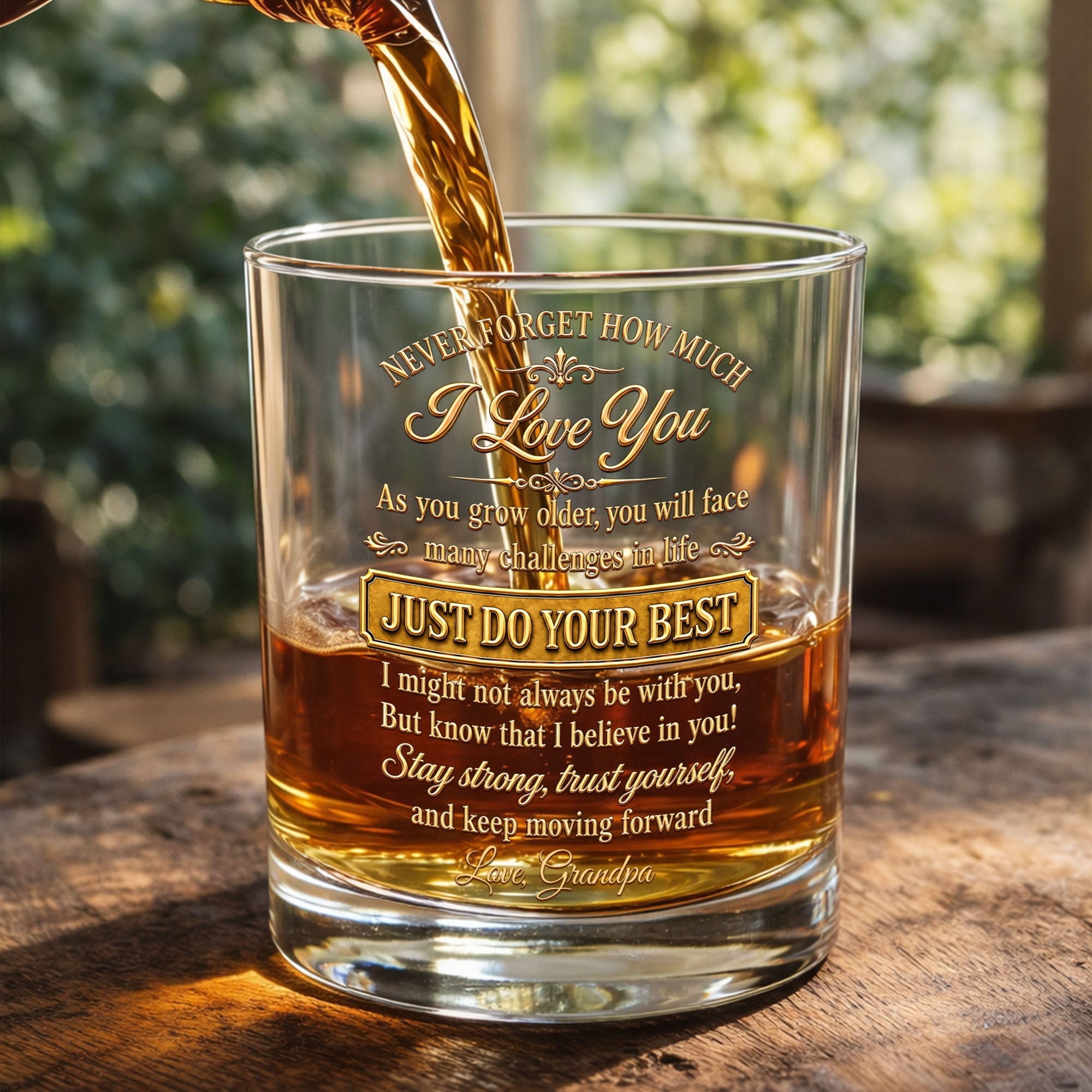 Never Forget How Much I Love You Grandson Initial Name Golden Design - Personalized Whiskey Glass - GSN092_PRIWI