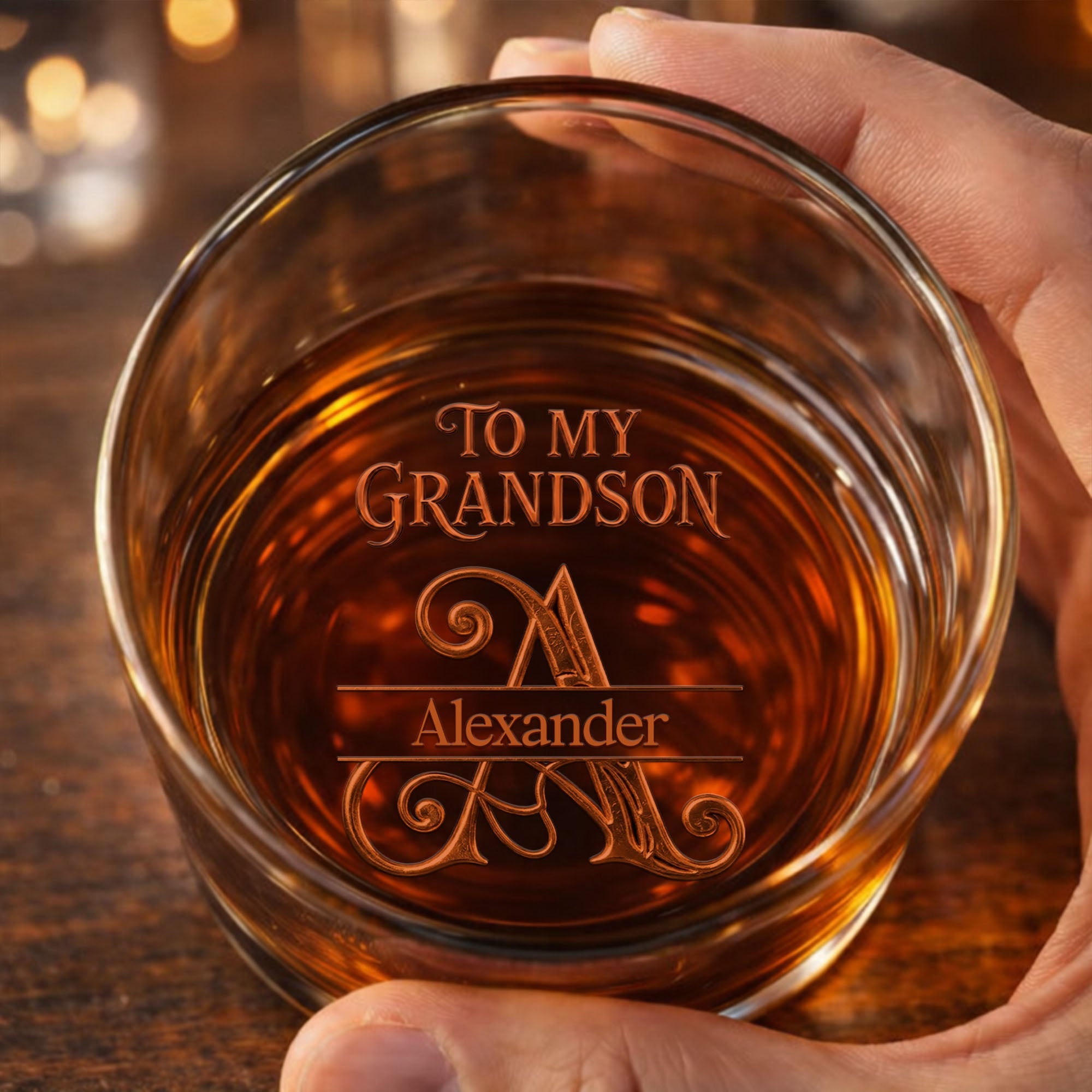 Never Forget How Much I Love You Grandson Initial Name Golden Design - Personalized Whiskey Glass - GSN092_PRIWI