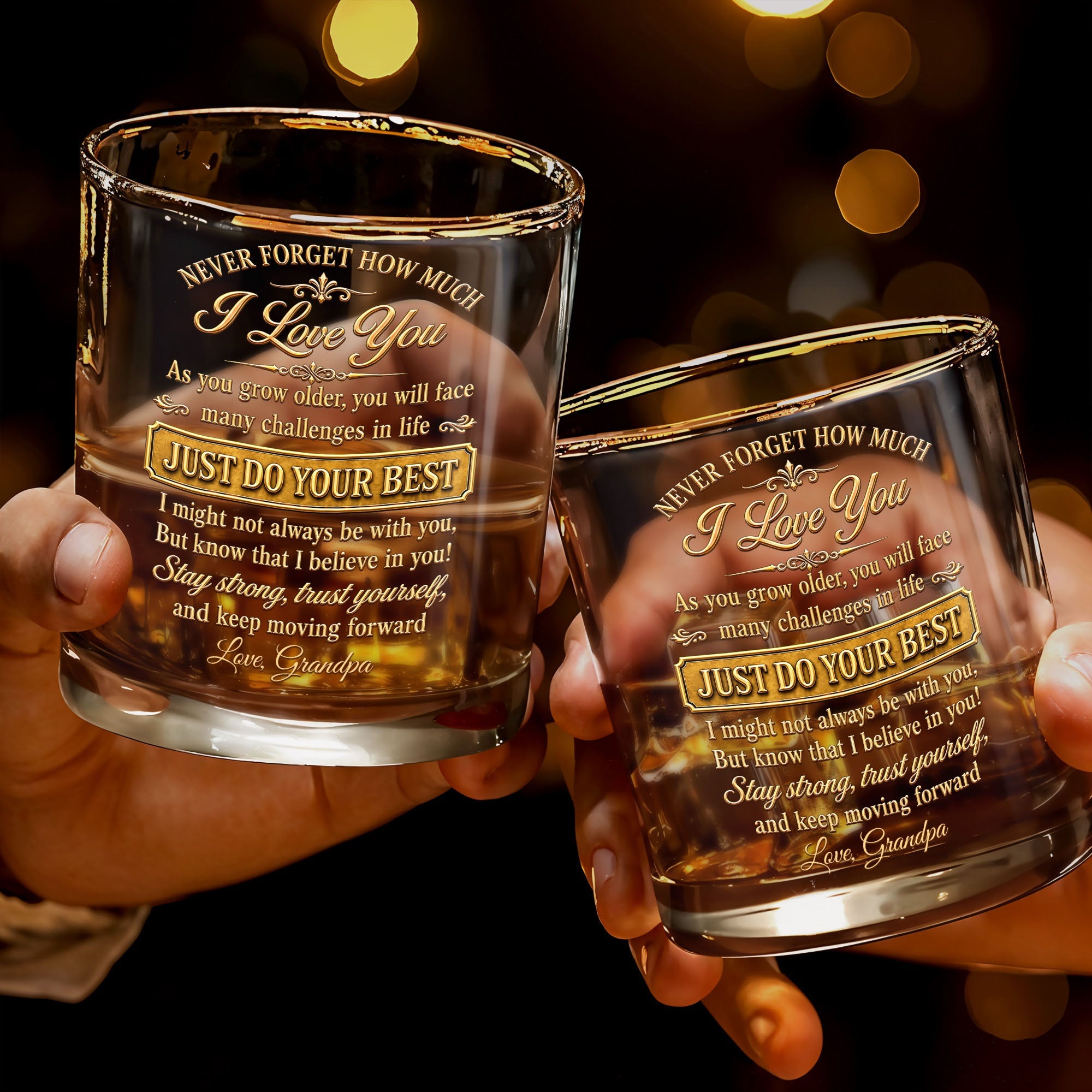 Never Forget How Much I Love You Grandson Initial Name Golden Design - Personalized Whiskey Glass - GSN092_PRIWI