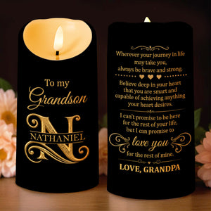 To My Grandson Wherever Your Journey In Life Initial Name Hearts - Personalized Custom LED Candle - GSN099_LECA