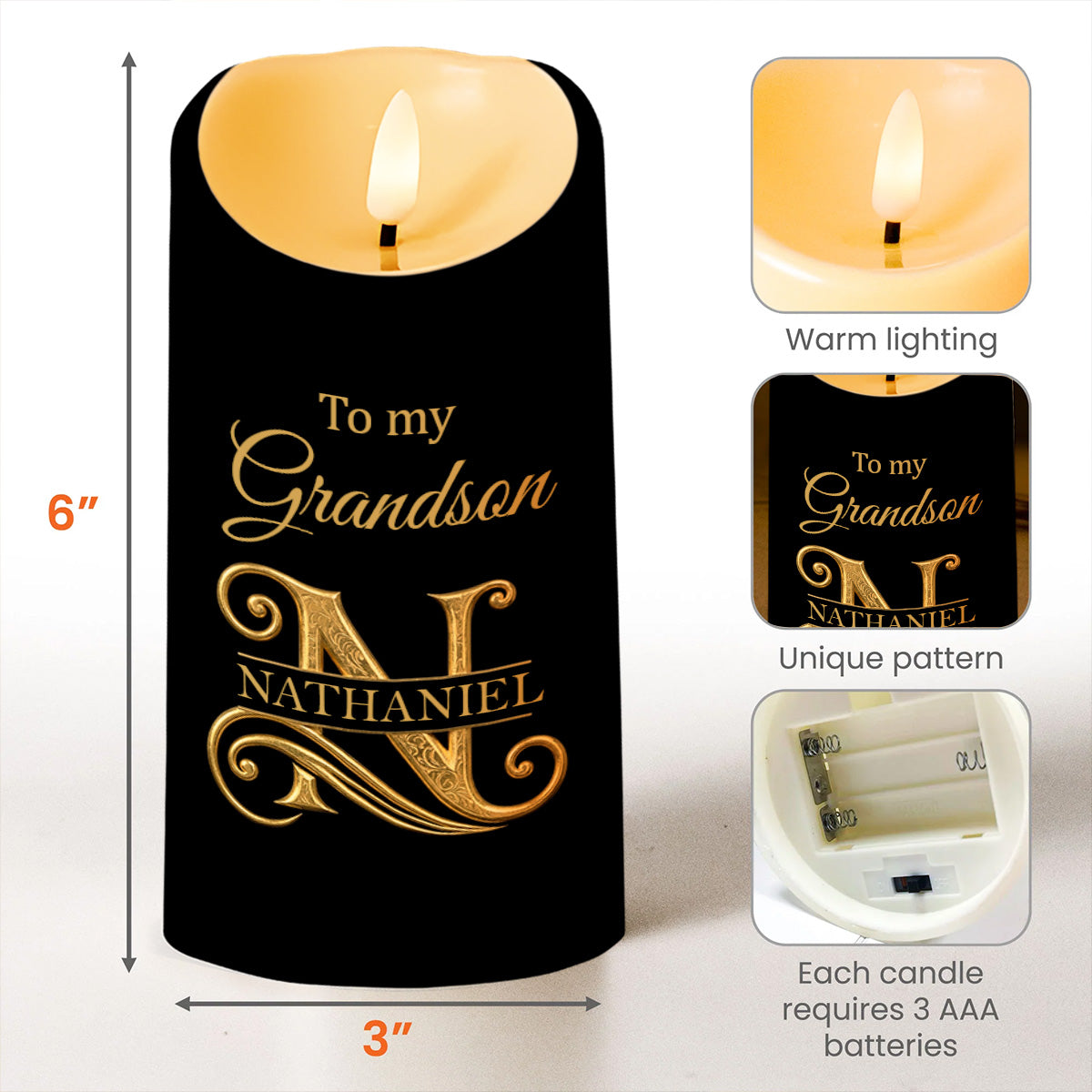 To My Grandson Wherever Your Journey In Life Initial Name Hearts - Personalized Custom LED Candle - GSN099_LECA