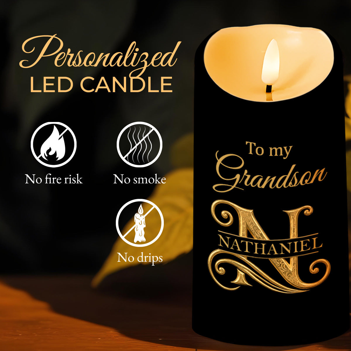 To My Grandson Wherever Your Journey In Life Initial Name Hearts - Personalized Custom LED Candle - GSN099_LECA
