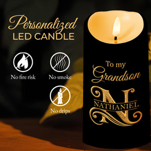 To My Grandson Wherever Your Journey In Life Initial Name Hearts - Personalized Custom LED Candle - GSN099_LECA