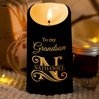 To My Grandson Wherever Your Journey In Life Initial Name Hearts - Personalized Custom LED Candle - GSN099_LECA