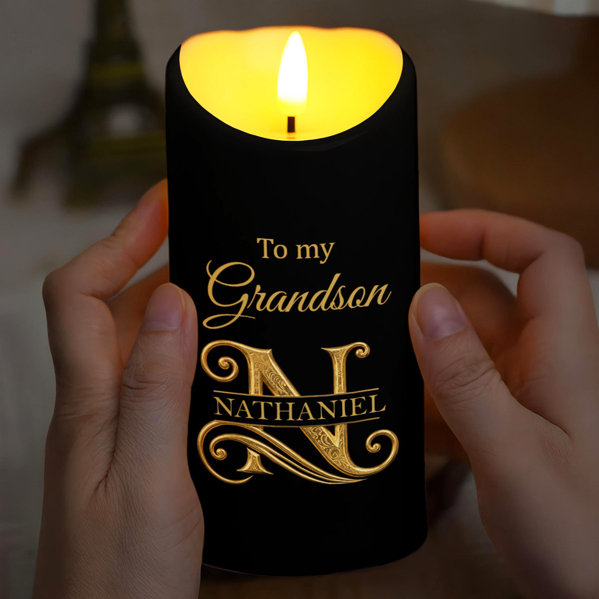 To My Grandson Wherever Your Journey In Life Initial Name Hearts - Personalized Custom LED Candle - GSN099_LECA