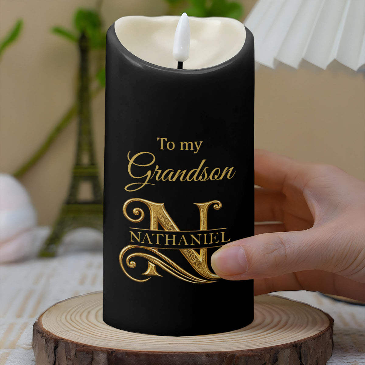 To My Grandson Wherever Your Journey In Life Initial Name Hearts - Personalized Custom LED Candle - GSN099_LECA